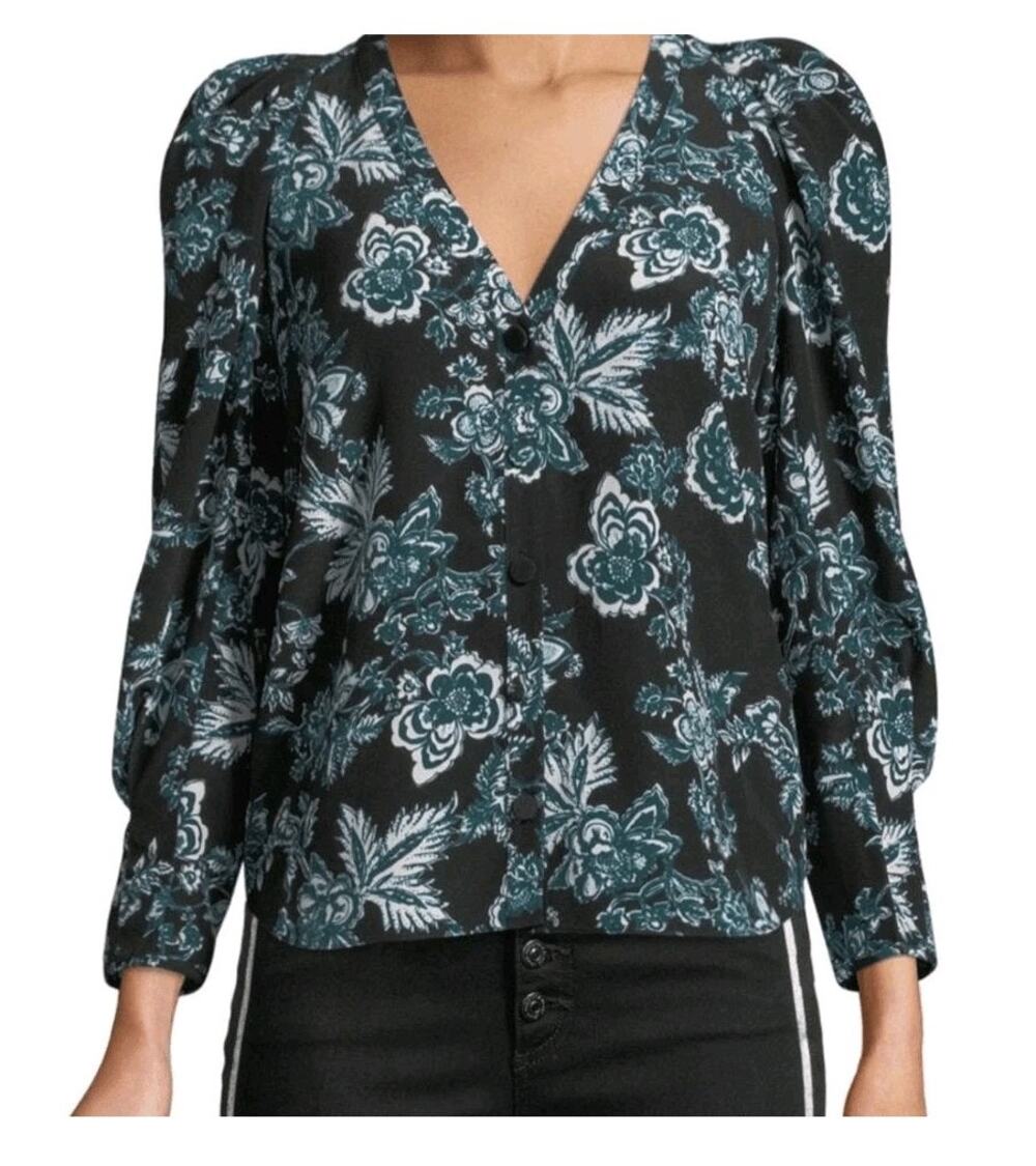 Veronica Beard Isa Silk Floral Button Front Blouse